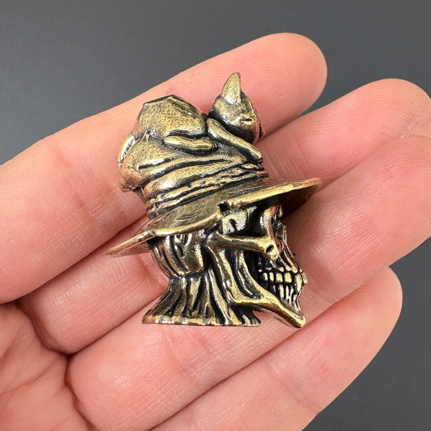 Vintage Brass Skull Cat Figurine, Gothic Home Decor, Halloween Decoration, Collectible Cat Sculpture
