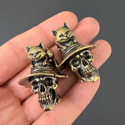 Vintage Brass Skull Cat Figurine, Gothic Home Decor, Halloween Decoration, Collectible Cat Sculpture