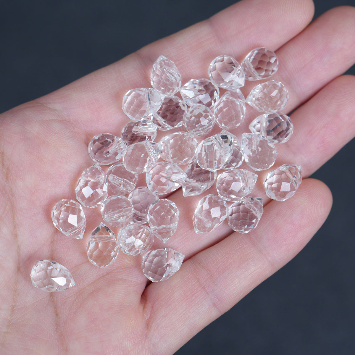 40PCS Clear Faceted Teardrop Glass Beads, 8x10mm for Jewelry Making
