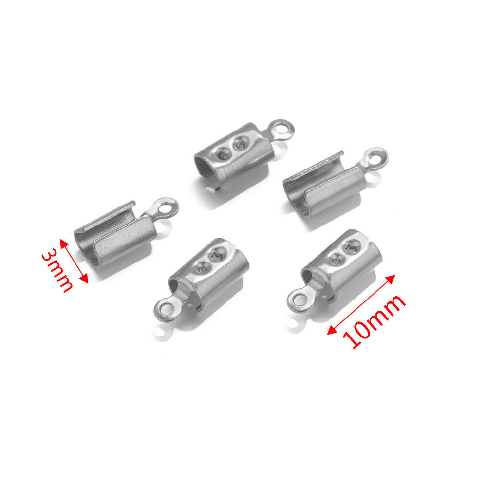 50PCS Stainless Steel End Caps & Cord Clasps, Lobster Clasp Cord Connectors, DIY Bracelet Anklet Jewelry Making Findings