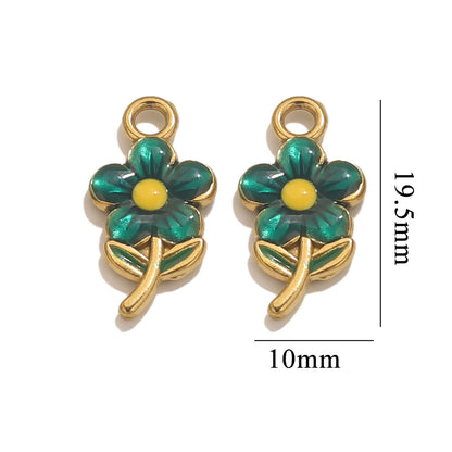 Stainless Steel Cute Flower Charms | Double-Sided Enamel Pendants, DIY Accessories for Bracelets, Necklaces & Earrings