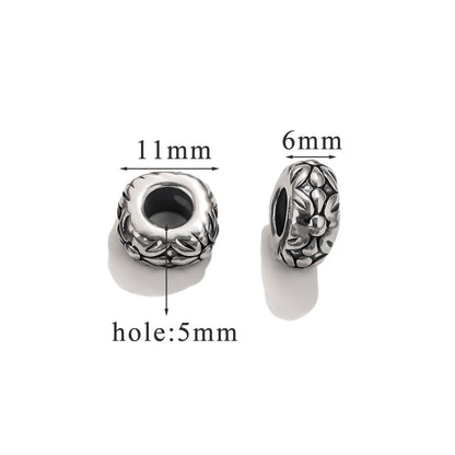 Vintage Blackened Stainless Steel Beads - Six-Word Mantra & Swastika Pattern for DIY Bracelet, Titanium Steel Stringing Beads
