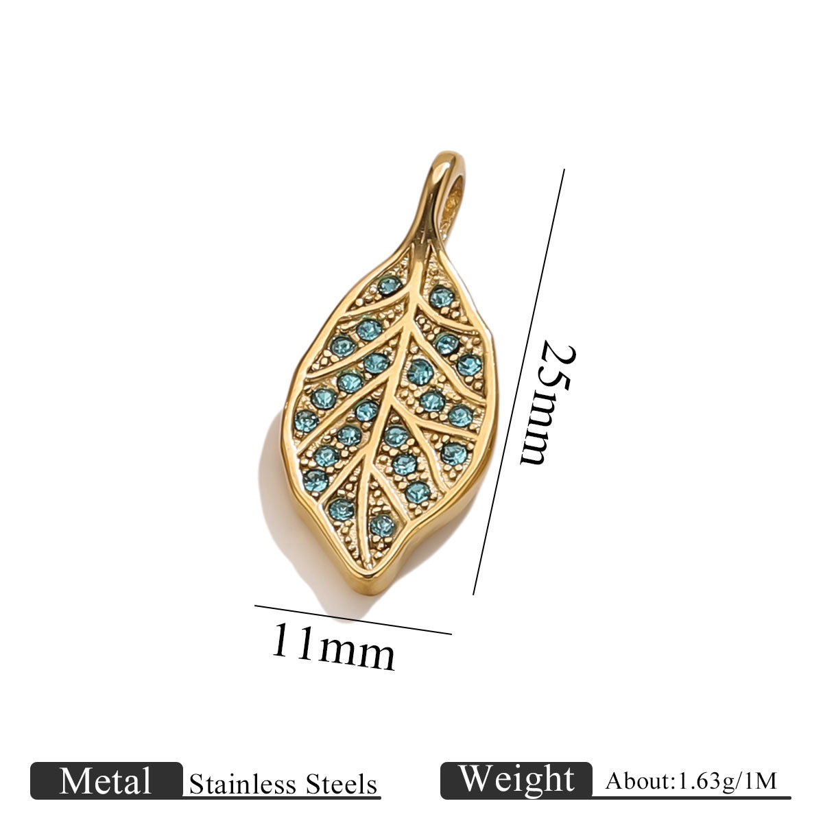 Rhinestone Leaf Pendant, Stainless Steel Micro-Pave Leaf Charm for DIY Jewelry, Bracelets & Necklaces