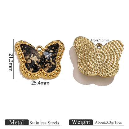 Vintage Black & Gold Foil Stainless Steel Pendant, Butterfly Star Heart Charms for DIY Jewelry, Bracelets & Necklaces