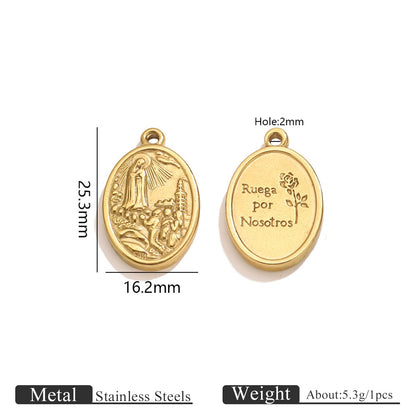 2PCS Vintage Embossed Portrait Coin Pendant, European Queen & Madonna Stainless Steel Charm, DIY Necklace Jewelry Making Accessory