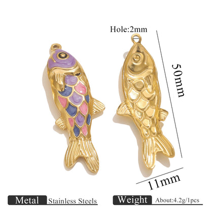 Stainless Steel (Titanium Steel) Colorful Enamel Fish Pendants | DIY Jewelry Accessories, Vibrant Sea Fish Charms for Necklaces & Bracelets