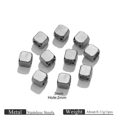 20PCS Stainless Steel Chamfered Through-Hole Square Beads | Durable Leather Cord End Beads for Jewelry Making