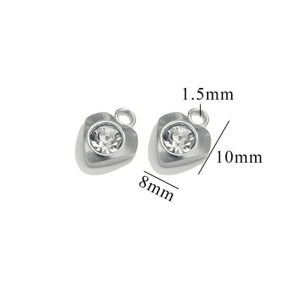 10PCS Stainless Steel Heart/Star/Plum Blossom Pendants | White Zircon Inlays, Tiny Sparkly Charms for DIY Necklaces & Earrings
