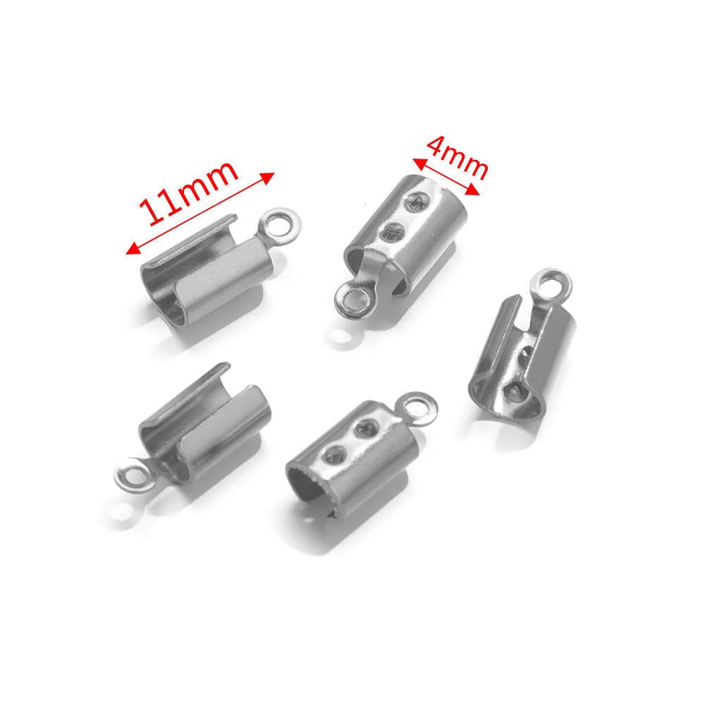 50PCS Stainless Steel End Caps & Cord Clasps, Lobster Clasp Cord Connectors, DIY Bracelet Anklet Jewelry Making Findings