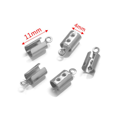 50PCS Stainless Steel End Caps & Cord Clasps, Lobster Clasp Cord Connectors, DIY Bracelet Anklet Jewelry Making Findings