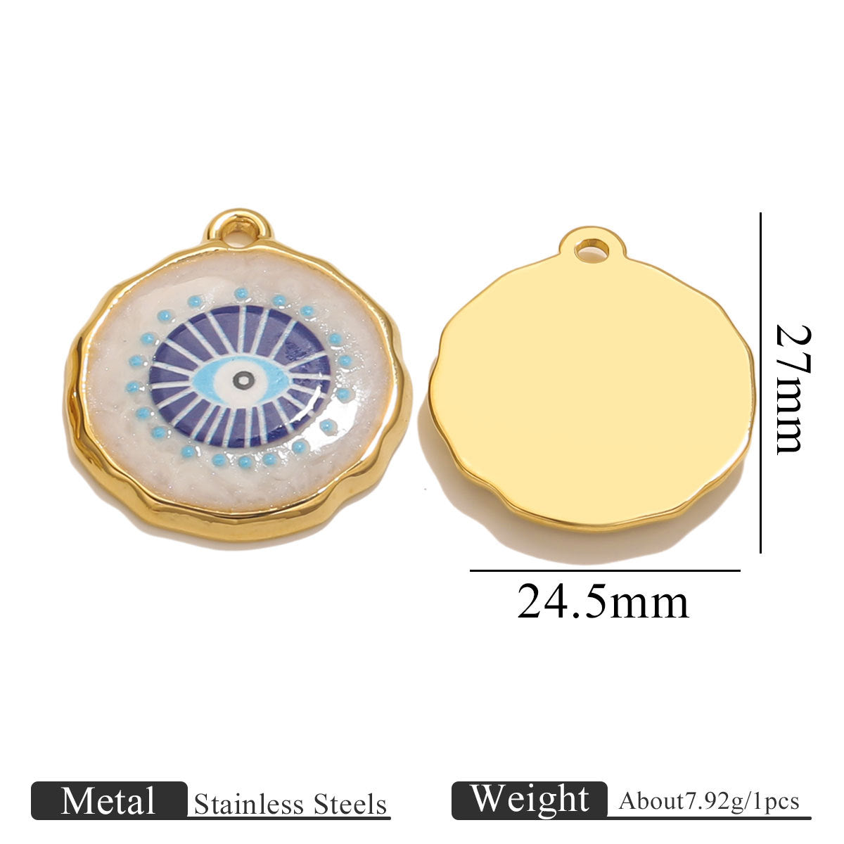 Stainless Steel Vintage Round Blue Evil Eye Pendants, Enameled DIY Charms for Bracelets/Necklaces/Keychains, Jewelry Making Accessories