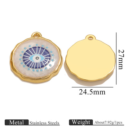 Stainless Steel Vintage Round Blue Evil Eye Pendants, Enameled DIY Charms for Bracelets/Necklaces/Keychains, Jewelry Making Accessories