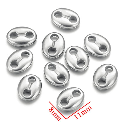 10PCS Stainless Steel Coffee Bean Double Oval Bead Connectors - DIY Jewelry Making Supplies for Necklaces, Bracelets & Crafts