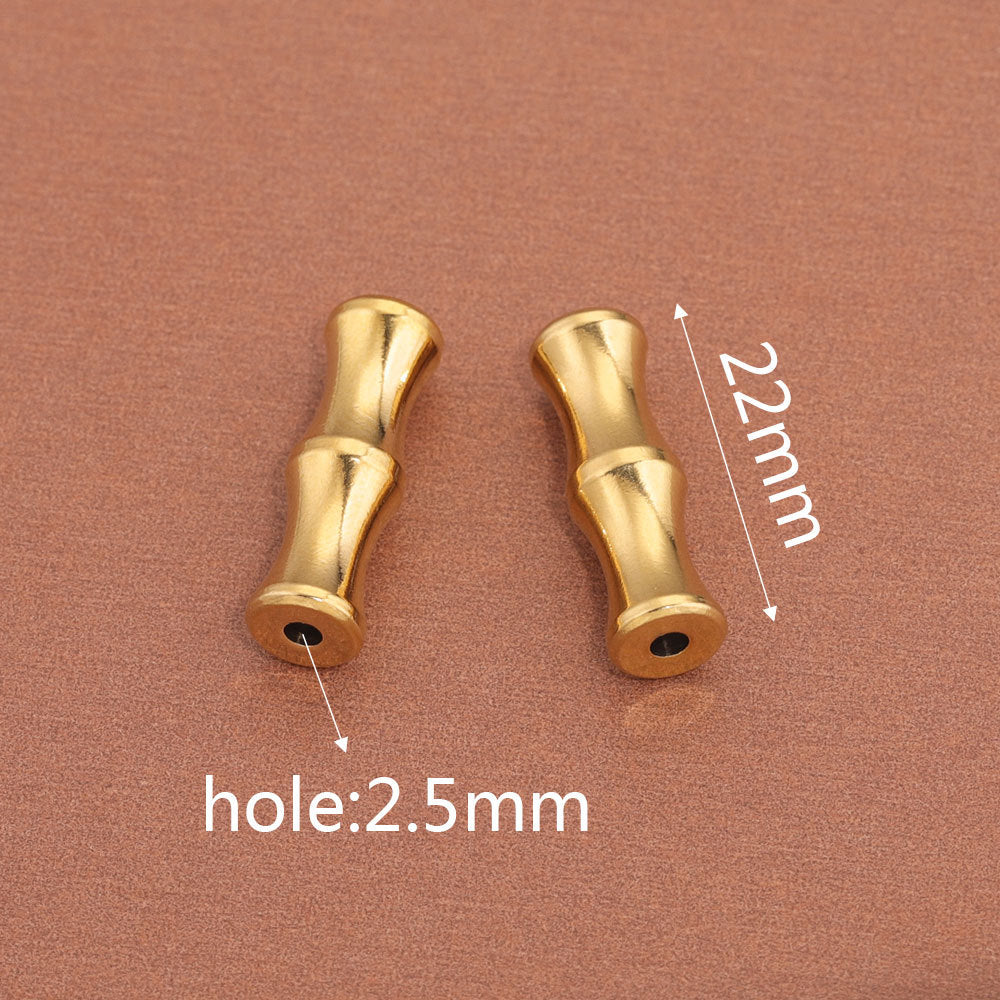 2PCS Gold Stainless Steel Bamboo Joint Bullet Beads | Loose Spacer Beads for DIY Jewelry Making Supplies