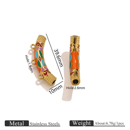 Vintage Ethnic Enamel Curved Tube Charms - Bamboo-Style Stainless Steel Bracelet Connection Tubes | DIY Jewelry Accessories