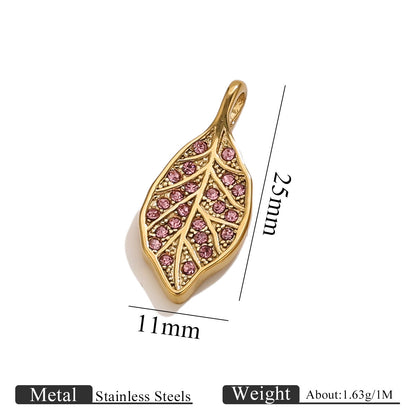 Rhinestone Leaf Pendant, Stainless Steel Micro-Pave Leaf Charm for DIY Jewelry, Bracelets & Necklaces