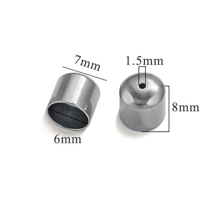 10PCS Stainless Steel End Caps, Round Cord Ends with Hole, Titanium Steel Jewelry Findings, Waterproof DIY Jewelry Making Supplies