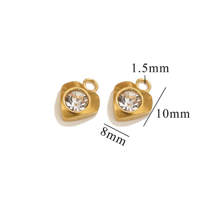 10PCS Stainless Steel Heart/Star/Plum Blossom Pendants | White Zircon Inlays, Tiny Sparkly Charms for DIY Necklaces & Earrings