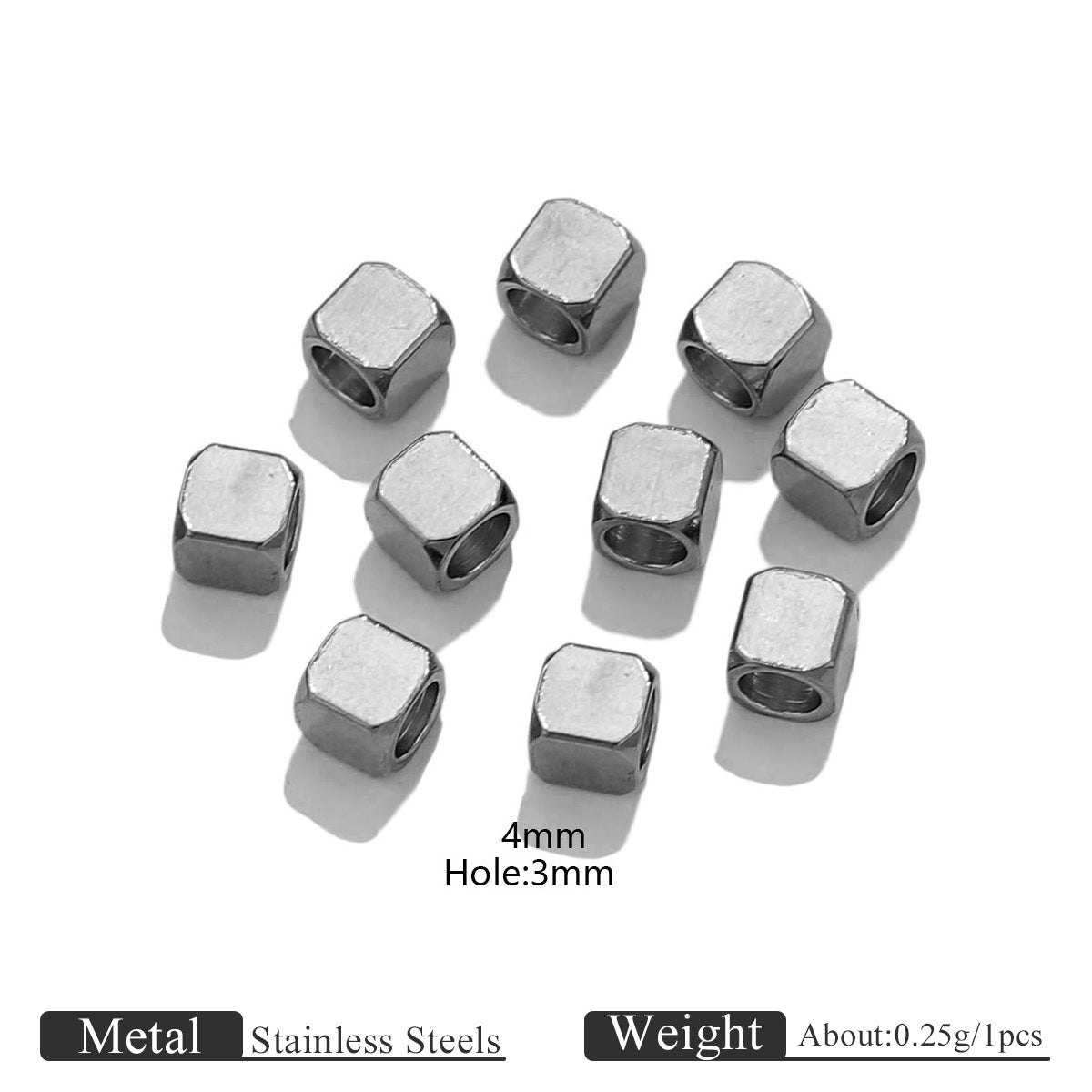 20PCS Stainless Steel Chamfered Through-Hole Square Beads | Durable Leather Cord End Beads for Jewelry Making