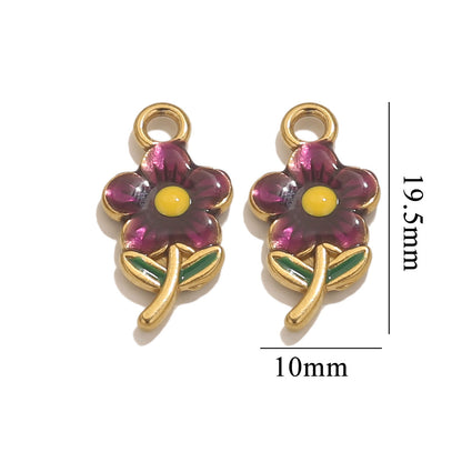 Stainless Steel Cute Flower Charms | Double-Sided Enamel Pendants, DIY Accessories for Bracelets, Necklaces & Earrings