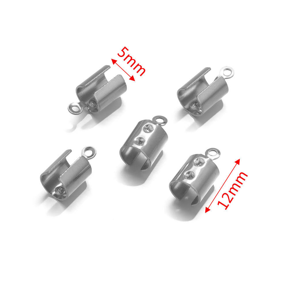 50PCS Stainless Steel End Caps & Cord Clasps, Lobster Clasp Cord Connectors, DIY Bracelet Anklet Jewelry Making Findings