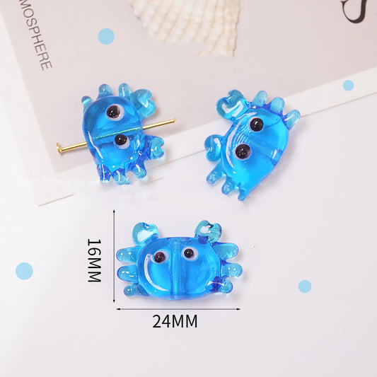 Handmade Glass Crab Bead, 3D Lampwork Animal Charm, Ocean Sea Life Spacer Bead for DIY Bracelet Necklace Jewelry Making