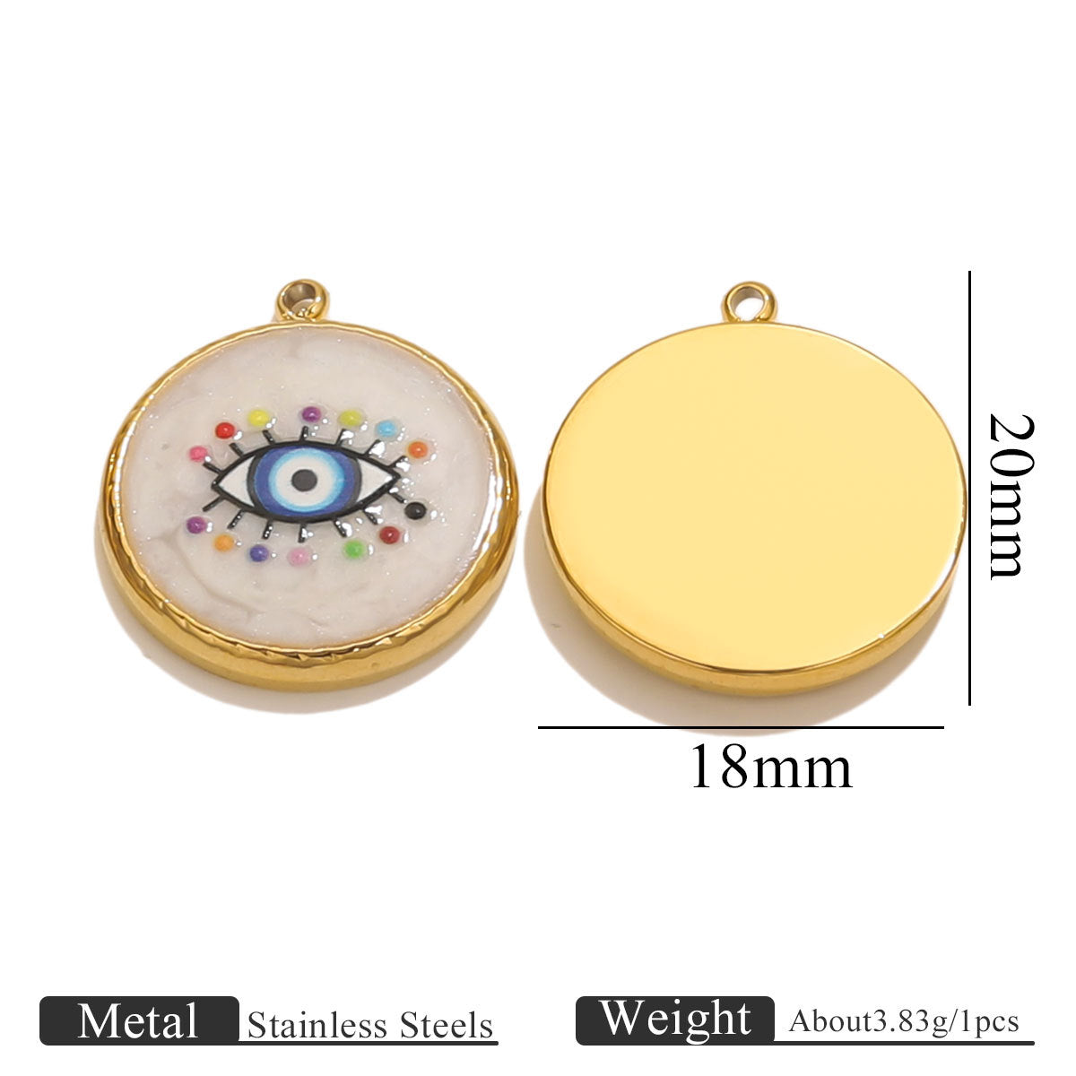 Stainless Steel Vintage Round Blue Evil Eye Pendants, Enameled DIY Charms for Bracelets/Necklaces/Keychains, Jewelry Making Accessories