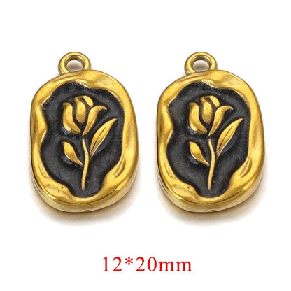 Vintage-Inspired Stainless Steel Rose Pendant - Timeless Flower Charm for DIY Jewelry