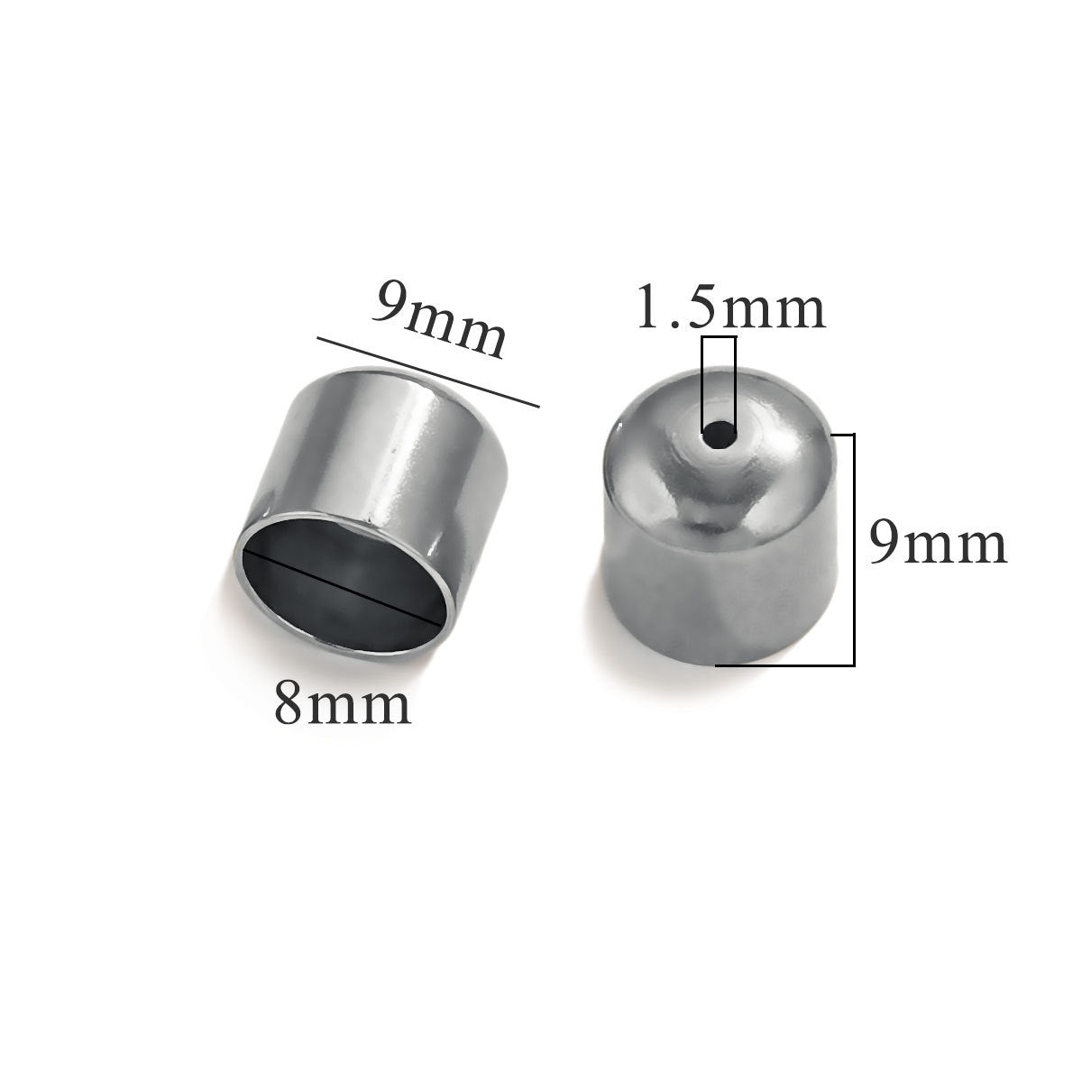 10PCS Stainless Steel End Caps, Round Cord Ends with Hole, Titanium Steel Jewelry Findings, Waterproof DIY Jewelry Making Supplies