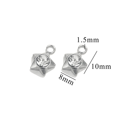 10PCS Stainless Steel Heart/Star/Plum Blossom Pendants | White Zircon Inlays, Tiny Sparkly Charms for DIY Necklaces & Earrings