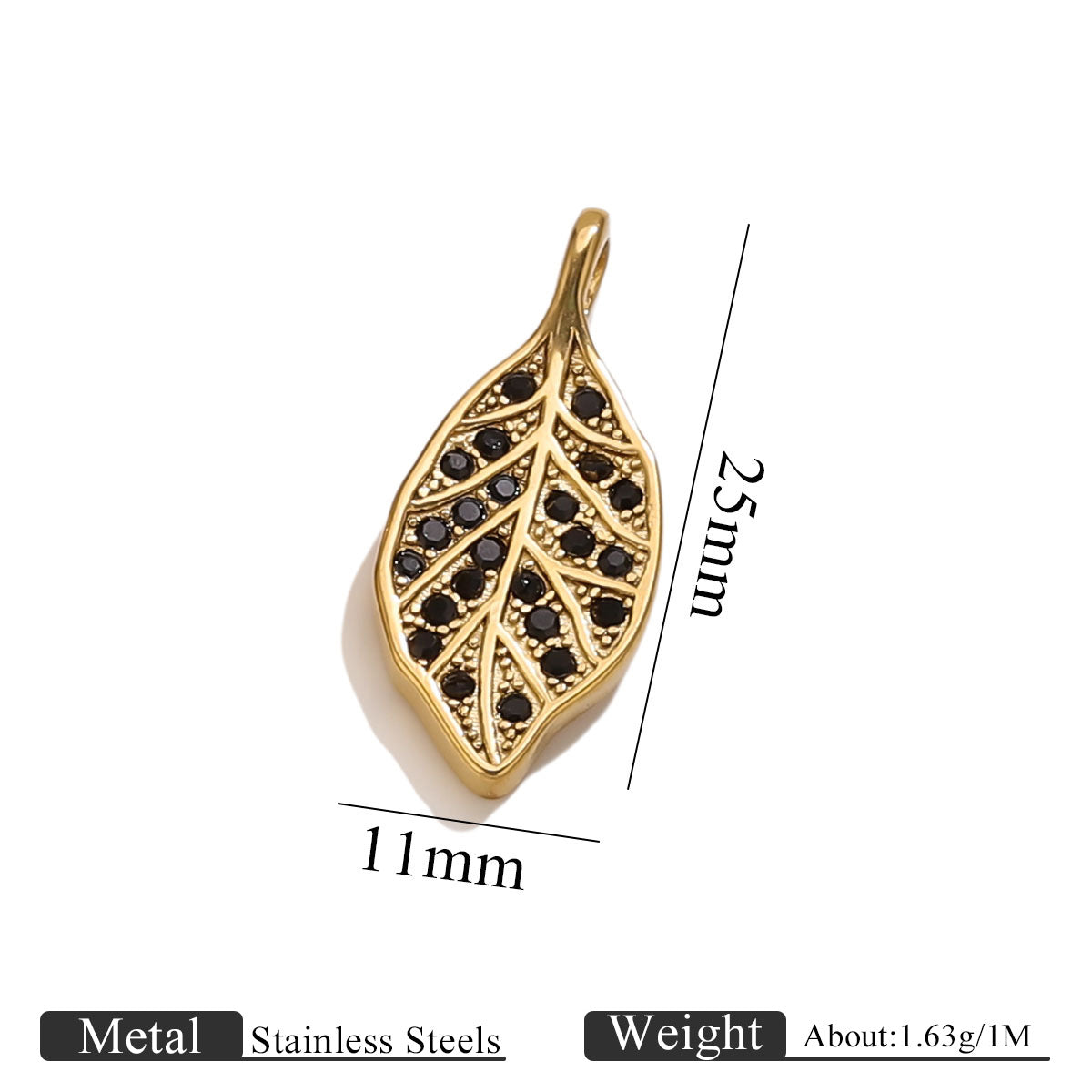 Rhinestone Leaf Pendant, Stainless Steel Micro-Pave Leaf Charm for DIY Jewelry, Bracelets & Necklaces