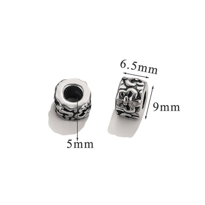 Vintage Blackened Stainless Steel Beads - Six-Word Mantra & Swastika Pattern for DIY Bracelet, Titanium Steel Stringing Beads