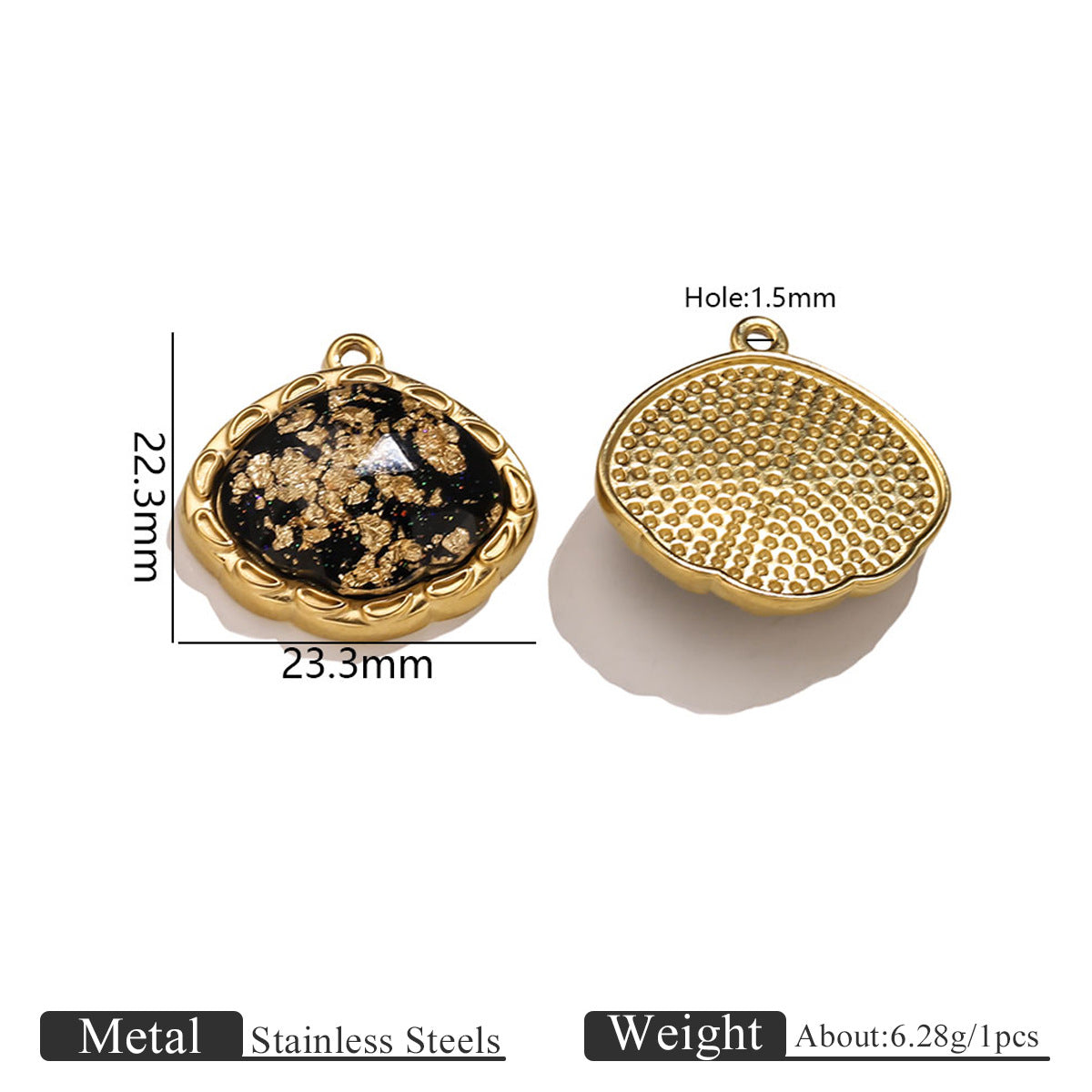 Vintage Black & Gold Foil Stainless Steel Pendant, Butterfly Star Heart Charms for DIY Jewelry, Bracelets & Necklaces