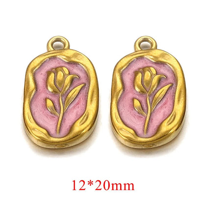 Vintage-Inspired Stainless Steel Rose Pendant - Timeless Flower Charm for DIY Jewelry