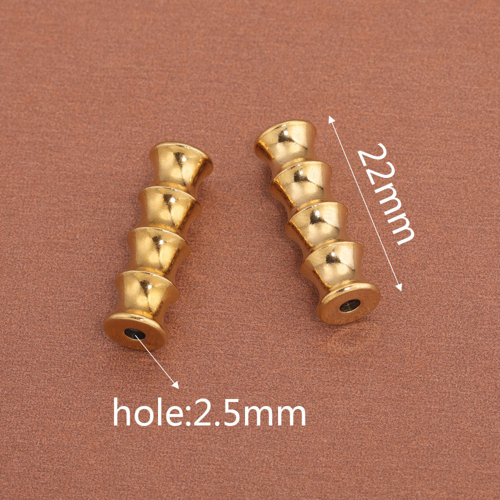 2PCS Gold Stainless Steel Bamboo Joint Bullet Beads | Loose Spacer Beads for DIY Jewelry Making Supplies