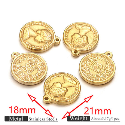 2PCS Vintage Embossed Portrait Coin Pendant, European Queen & Madonna Stainless Steel Charm, DIY Necklace Jewelry Making Accessory