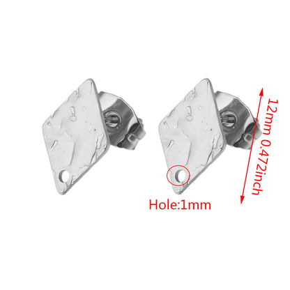 5Pairs Stainless Steel DIY Earring Components - Geometric Textured Blanks & Posts with Holes, Titanium Steel for Earrings