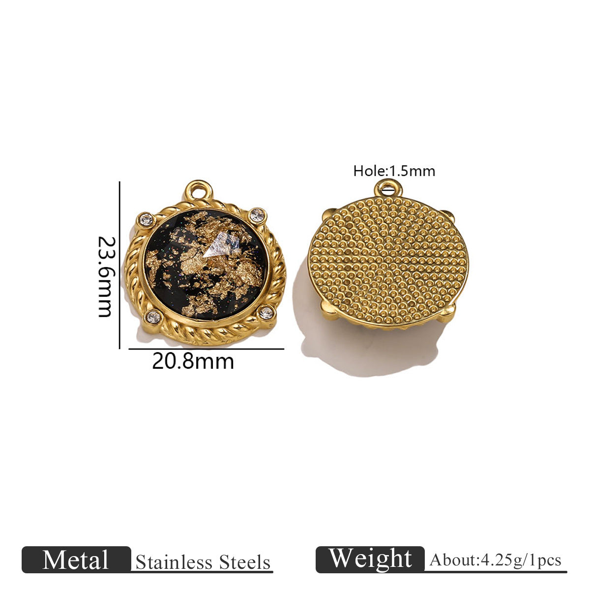 Vintage Black & Gold Foil Stainless Steel Pendant, Butterfly Star Heart Charms for DIY Jewelry, Bracelets & Necklaces