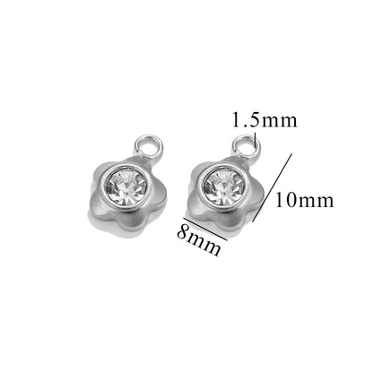 10PCS Stainless Steel Heart/Star/Plum Blossom Pendants | White Zircon Inlays, Tiny Sparkly Charms for DIY Necklaces & Earrings