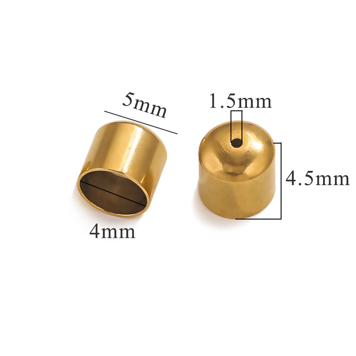 10PCS Stainless Steel End Caps, Round Cord Ends with Hole, Titanium Steel Jewelry Findings, Waterproof DIY Jewelry Making Supplies