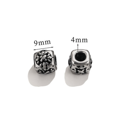 Vintage Blackened Stainless Steel Beads - Six-Word Mantra & Swastika Pattern for DIY Bracelet, Titanium Steel Stringing Beads