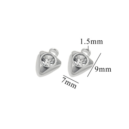 10PCS Stainless Steel Heart/Star/Plum Blossom Pendants | White Zircon Inlays, Tiny Sparkly Charms for DIY Necklaces & Earrings