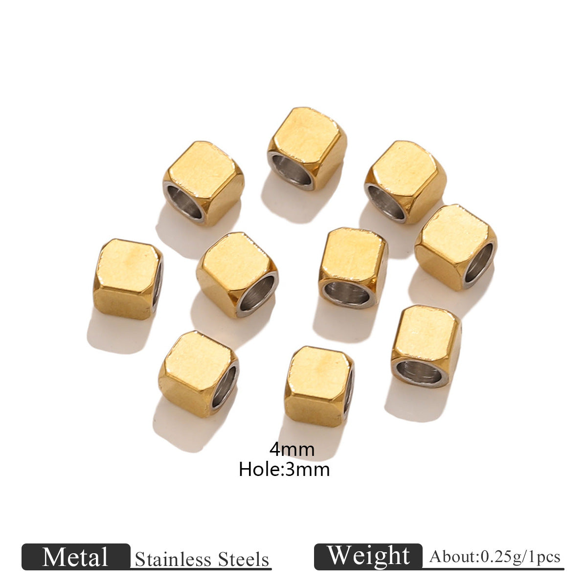 20PCS Stainless Steel Chamfered Through-Hole Square Beads | Durable Leather Cord End Beads for Jewelry Making