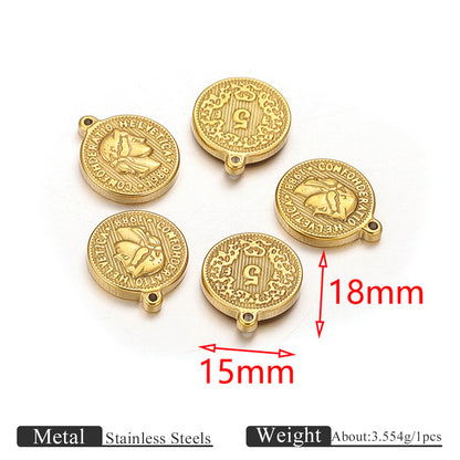 2PCS Vintage Embossed Portrait Coin Pendant, European Queen & Madonna Stainless Steel Charm, DIY Necklace Jewelry Making Accessory