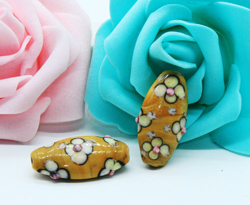 Handmade White Plum Blossom Glass Beads, DIY Bracelet Beads for Jewelry Making