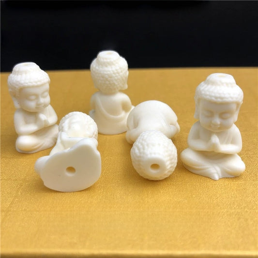 Ivory Nut Buddha Bead, Hand-Carved Tagua Mala Spacer, Natural Vegetable Ivory Buddhist Jewelry Making Supply, Carved Head Bead for DIY Bracelet