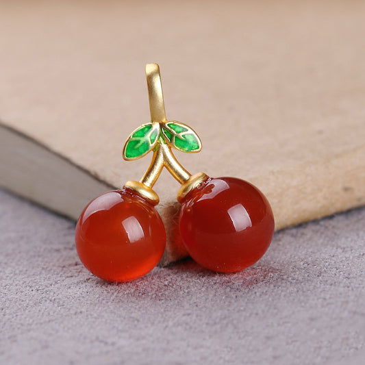 Natural Agate Cherry Pendant, Red Agate Fruit Charm for DIY Necklace, Bracelet, Earring Jewelry Making Supplies