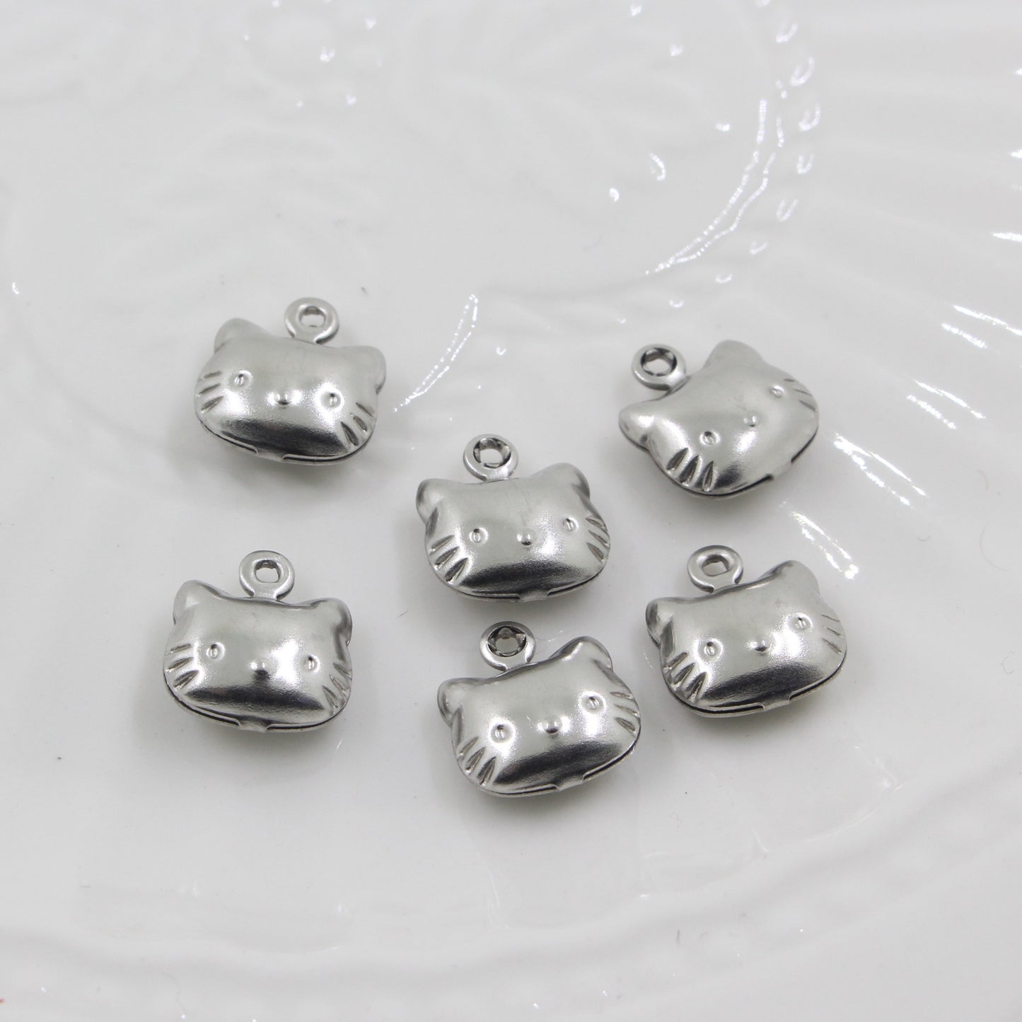 10PCS Stainless Steel Creative Cat Charm | Unique DIY Jewelry Pendant, Adorable Small Hanger for Necklaces & Earrings