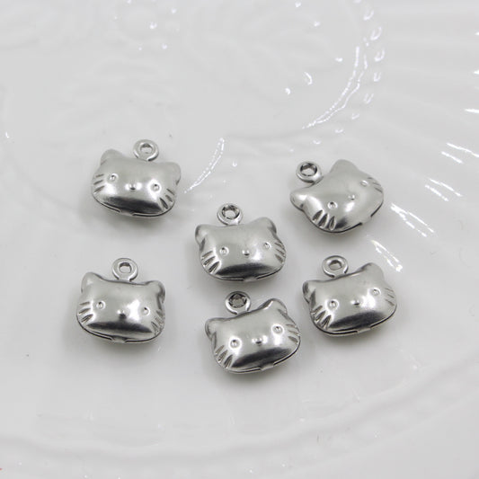10PCS Stainless Steel Creative Cat Charm | Unique DIY Jewelry Pendant, Adorable Small Hanger for Necklaces & Earrings
