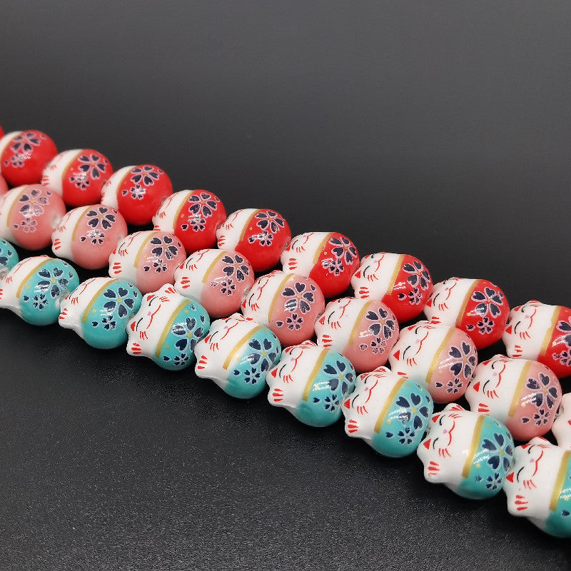 Ceramic Lucky Cat (Maneki Neko) Beads - Perfect for DIY Jewelry, Keychains, Home Decoration Crafts
